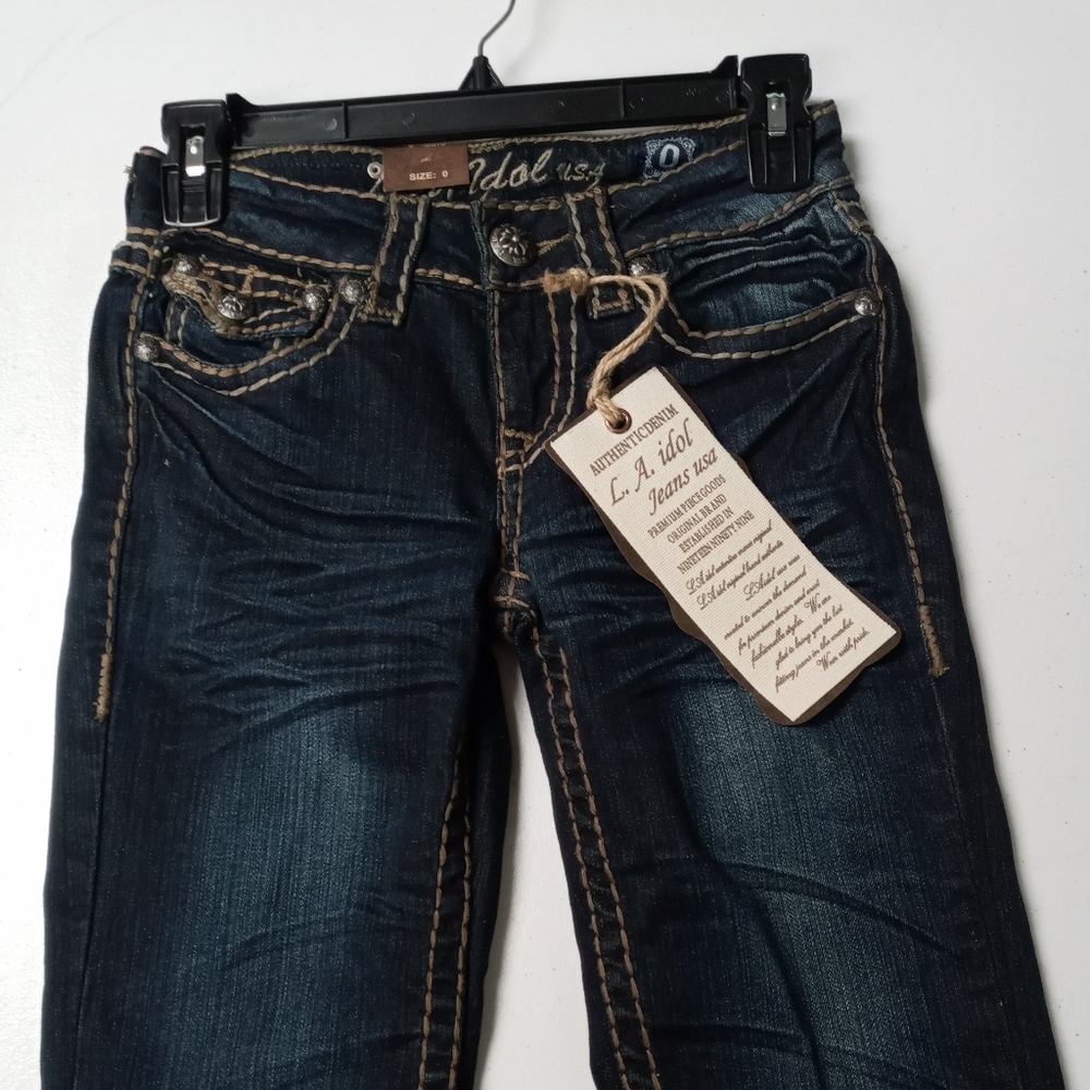 La Idol Jeans Women's Size W26 / L34 Cotton Denim Blue Mid-Rise Stretchy Jeans